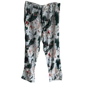AMERICAN EAGLE White Flannel Winter Ski Resort Graphic Print Mens Pajama Pants,L